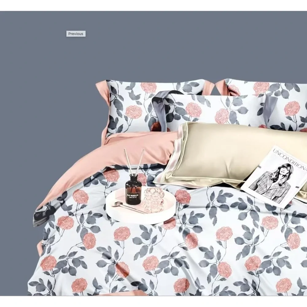 Muna Rose Pink/Gray 100% Cotton Reversible Comforter‎ Set King Cottage Cozy